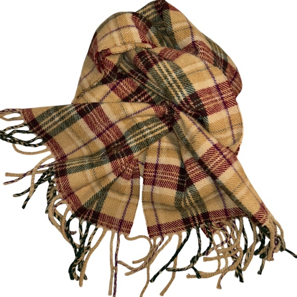 polo Ralph Lauren khaki red black nova check plaid wool scarf - Picture 6 of 7